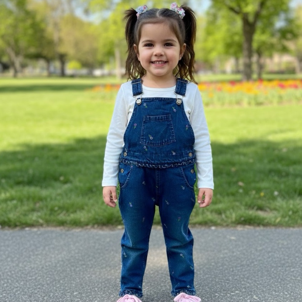 Denim Floral Overalls w/embroidered flowers